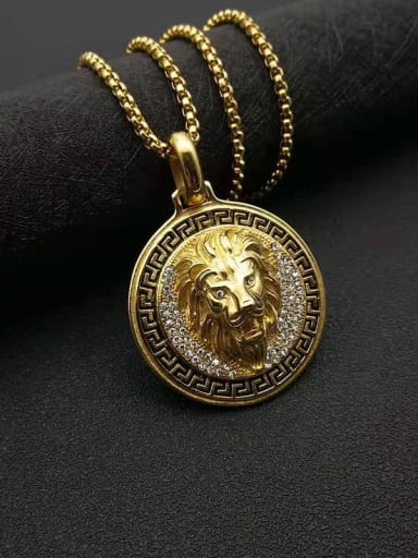 Titanium Steel Rhinestone Lion Vintage Necklace For Men