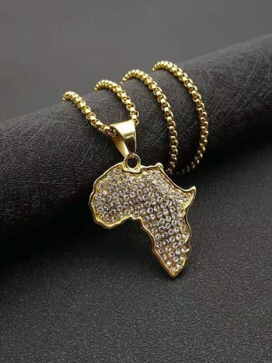 Gold Titanium Steel Rhinestone Irregular  Hip Hop Map Pendant Necklace For Men