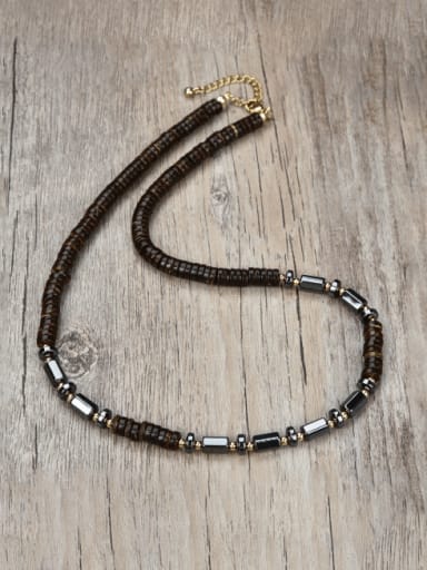 Stainless Steel Coconut Shell Black Gallstone Personality Trend Necklace