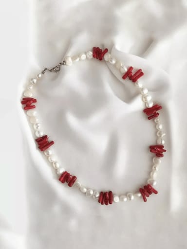 1- 45cm Stainless steel Imitation Pearl Irregular Bohemia Beaded Necklace