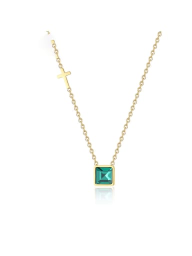 Stainless steel Cubic Zirconia Green Geometric Dainty Necklace