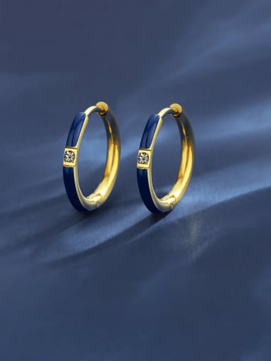 TE23042201 Blue Stainless steel Enamel Geometric Minimalist Hoop Earring