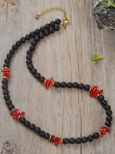 2-45cm Stainless steel Natural Stone Irregular Bohemia Beaded Necklace