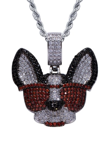 steel color Garnet+chain Brass Cubic Zirconia Dog Hip Hop Necklace