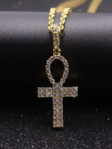 Copper Cubic Zirconia Cross Hip Hop Pendant Necklace