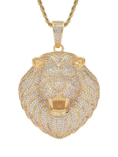 Gold +stainless steel twist chain Brass Cubic Zirconia Lion Hip Hop Necklace