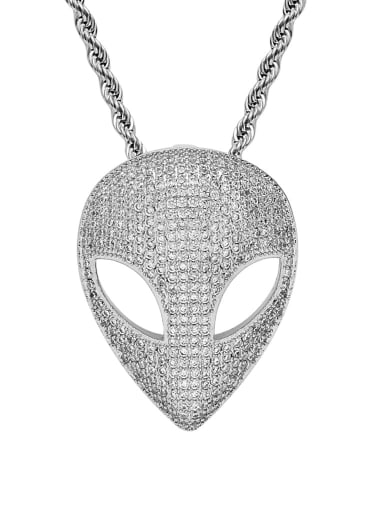 Brass Cubic Zirconia Alien mask Hip Hop Necklace