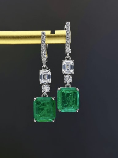 E286 Emerald 925 Sterling Silver Cubic Zirconia  Geometric Luxury Cluster Earring