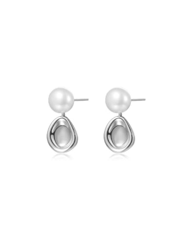 E3621 Platinum 925 Sterling Silver Imitation Pearl Geometric Minimalist Drop Earring