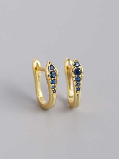 Gold Blue Stone 925 Sterling Silver Cubic Zirconia Geometric Artisan Huggie Earring