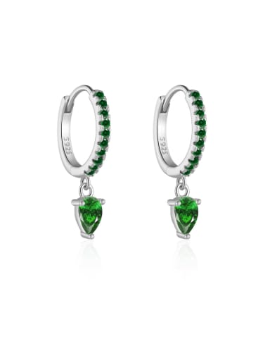 (Platinum) Green Stone 925 Sterling Silver Cubic Zirconia Water Drop Dainty Stud Earring