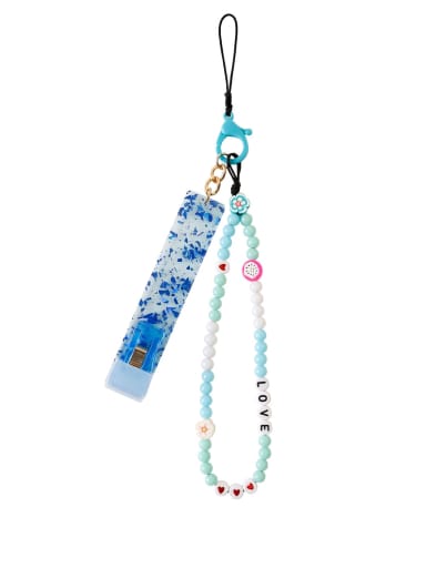 P68005 Blue Handmade beaded flower and fruit mobile phone lanyard Mobile Accessories