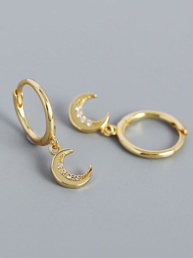 Golden color 925 Sterling Silver Cubic Zirconia Moon Vintage Huggie Earring