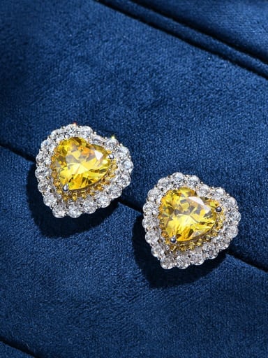 Yellow Earrings 925 Sterling Silver Cubic Zirconia Heart Luxury Cluster Earring