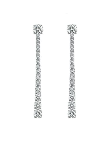 925 Sterling Silver Cubic Zirconia Geometric Long Luxury Cluster Earring