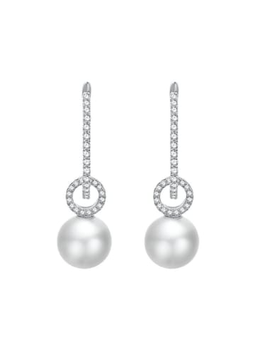 925 Sterling Silver Imitation Pearl Geometric Dainty Drop Earring