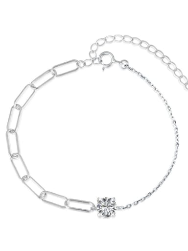DY150155 S W WH 925 Sterling Silver Cubic Zirconia Heart Minimalist Asymmetrical Chain Link Bracelet