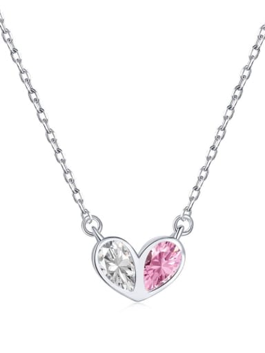 DY190430 S W BF 925 Sterling Silver Cubic Zirconia Heart Minimalist Necklace