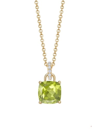 Golden+ Olive Green 925 Sterling Silver Cubic Zirconia Geometric Minimalist Necklace