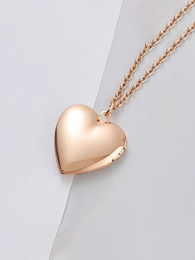 Stainless Steel Glossy Peach Heart Love Photo Box Necklace