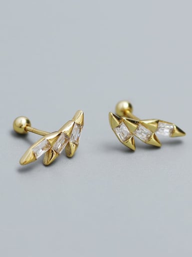 Gold 925 Sterling Silver Cubic Zirconia Irregular Minimalist Stud Earring