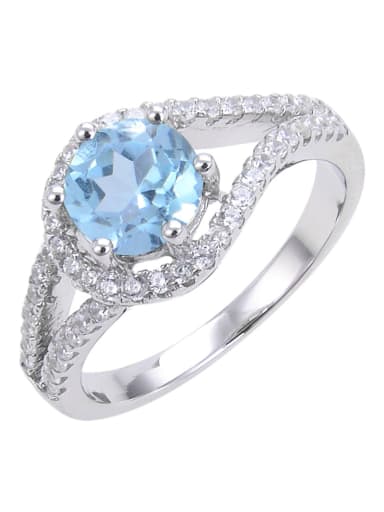 Natural Sky Blue Topaz Ring 925 Sterling Silver Moissanite Geometric Luxury Band Ring