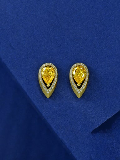 custom 925 Sterling Silver High Carbon Diamond Yellow Water Drop Dainty Stud Earring