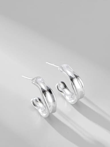 925 Sterling Silver Irregular Minimalist Waves C shape  Stud Earring