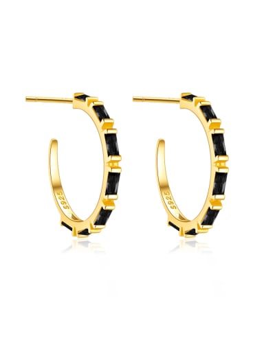 18K gold black 925 Sterling Silver Cubic Zirconia Geometric Trend Hoop Earring