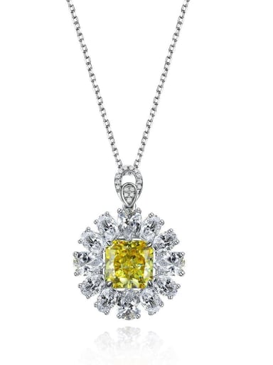 Yellow [P 1114] 925 Sterling Silver High Carbon Diamond Flower Luxury Necklace