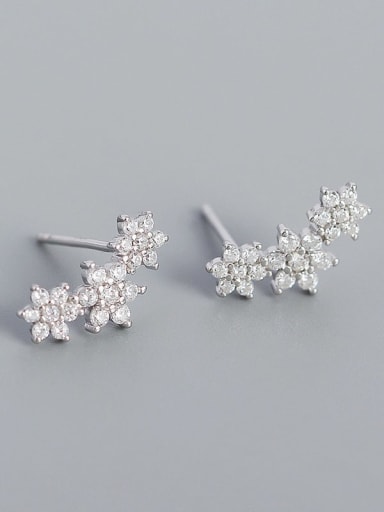 Platinum (white stone) 925 Sterling Silver Cubic Zirconia Flower Vintage Stud Earring