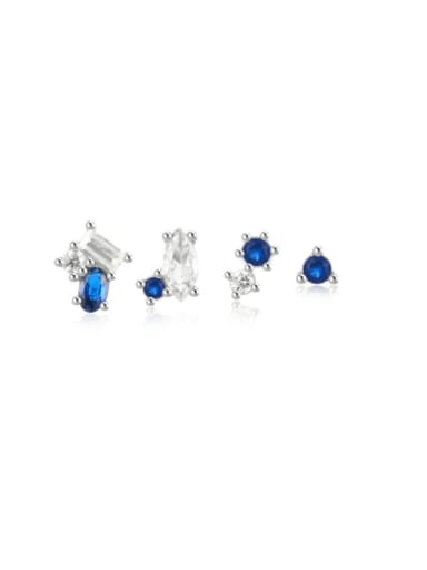 4 pieces per set in platinum 925 Sterling Silver Cubic Zirconia Geometric Dainty Stud Earring
