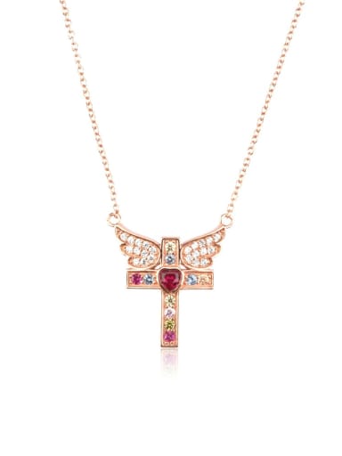 rose gold 925 Sterling Silver Cubic Zirconia Cross Dainty Necklace