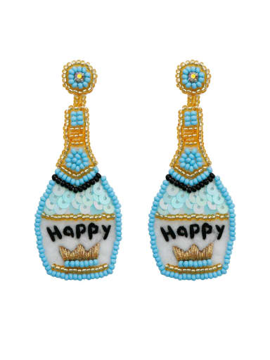 E69005 blue Miyuki Millet Bead Hand woven handmade champagne bottle Earring