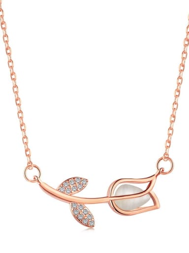 Rose Gold DY190560 S R WH 925 Sterling Silver Cubic Zirconia Flower Dainty Necklace