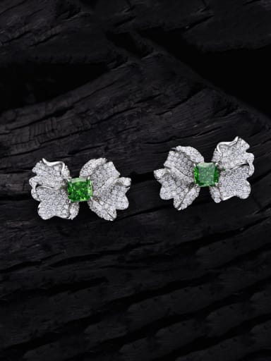 Shafulai Green 925 Sterling Silver High Carbon Diamond Bowknot Luxury Cluster Earring