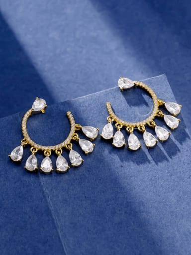 golden 925 Sterling Silver Cubic Zirconia Water Drop Luxury Huggie Earring