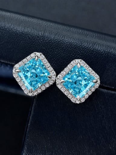 Sea blue [e 2047] 925 Sterling Silver High Carbon Diamond  Ice cut Pincushion Dainty Stud Earring