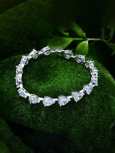 16cm 925 Sterling Silver High Carbon Diamond Heart Luxury Bracelet