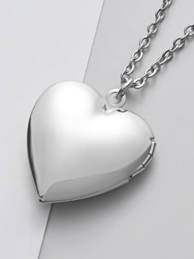 Steel color Stainless Steel Glossy Peach Heart Love Photo Box Necklace