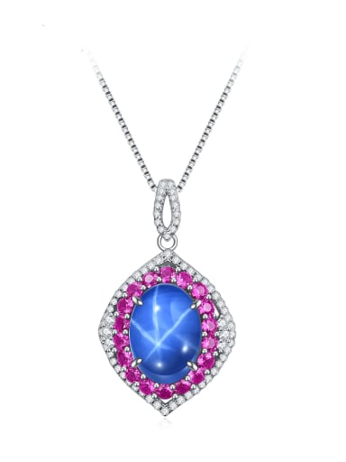 blue 925 Sterling Silver Gemstone Luxury Geometric Pendant