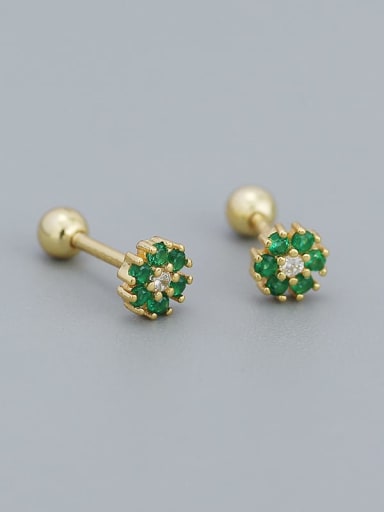 Gold (green stone) 925 Sterling Silver Cubic Zirconia Flower Dainty Stud Earring