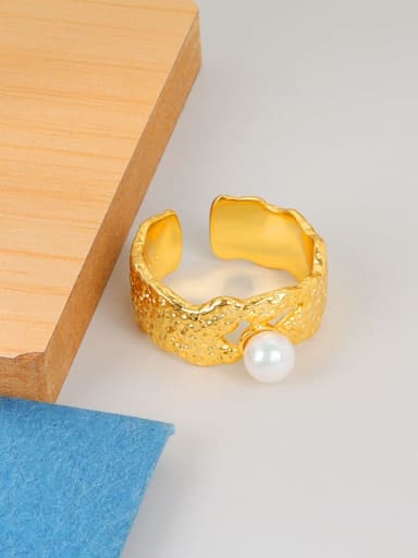 18k gold 925 Sterling Silver Imitation Pearl Geometric Vintage Band Ring