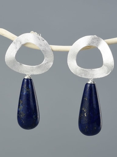 925 Sterling Silver lapis lazuli Water Drop Vintage Handmade Drop Earring