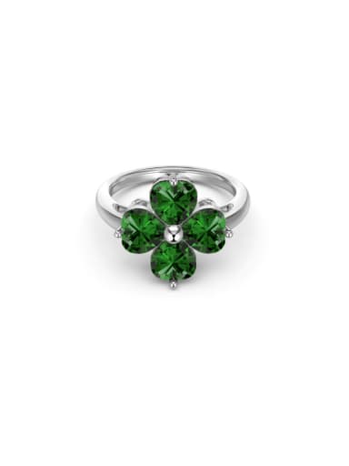 DY120978 S W GN 925 Sterling Silver Cubic Zirconia Clover Dainty Band Ring