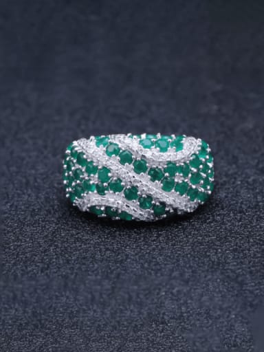 Green Agate 925 Sterling Silver Emerald Geometric Luxury Cocktail Ring