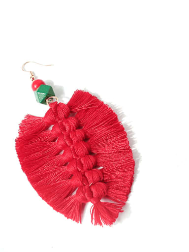 Red e68622 Alloy Wooden beads Cotton Rope Tassel Bohemia Hand-Woven  Drop Earring