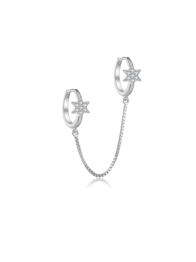 platinum 925 Sterling Silver Cubic Zirconia Pentagram Dainty Ear Chain Earring