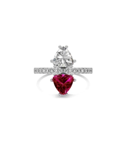 Platinum+ Rose Red  DY120972 S W 925 Sterling Silver Cubic Zirconia Heart Luxury Band Ring