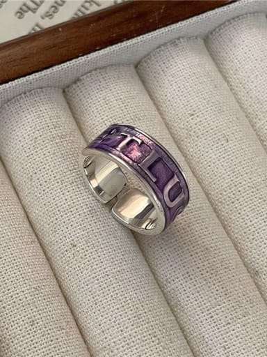 purple 925 Sterling Silver Enamel Letter Vintage Band Ring